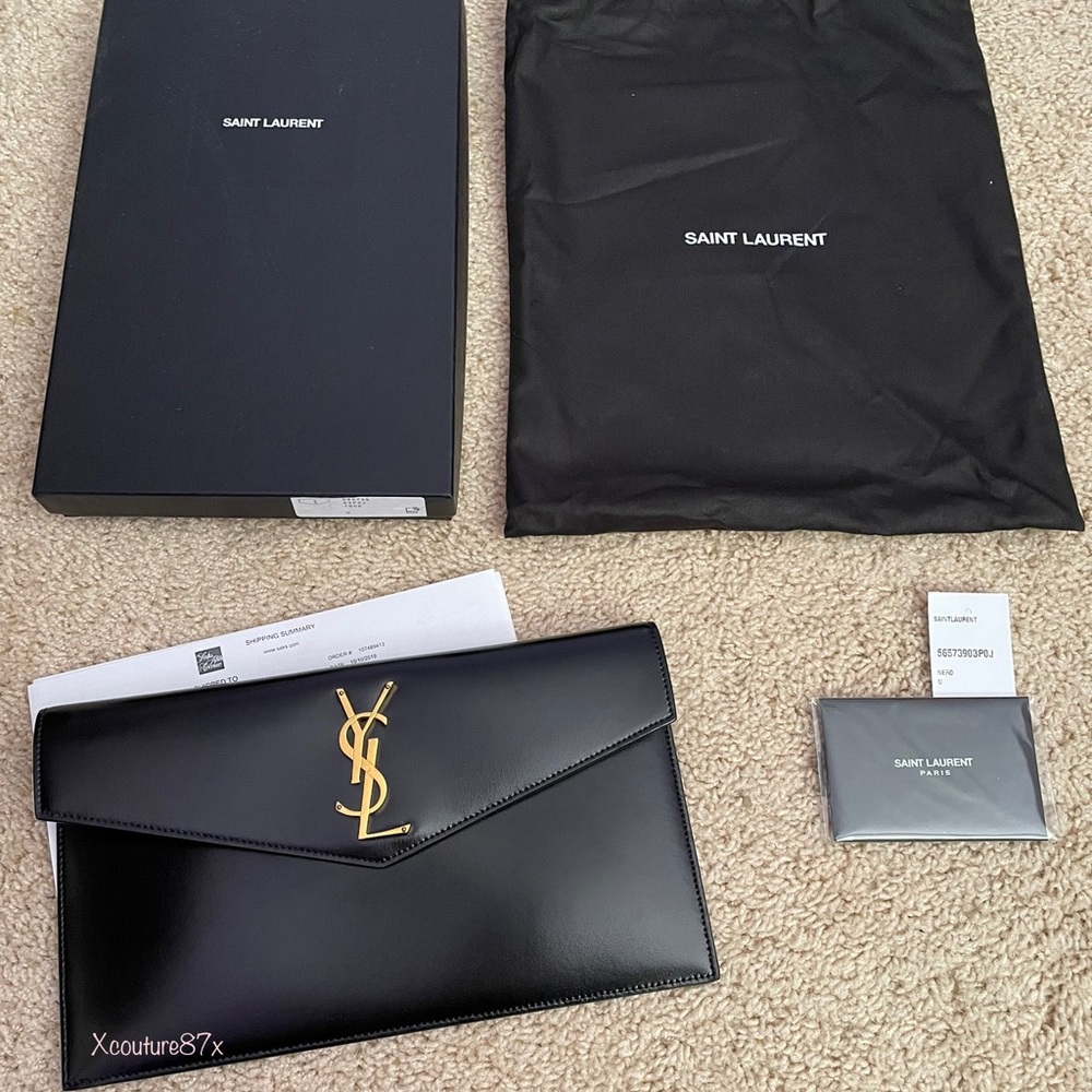 YSL Saint Laurent Uptown envelope clutch black